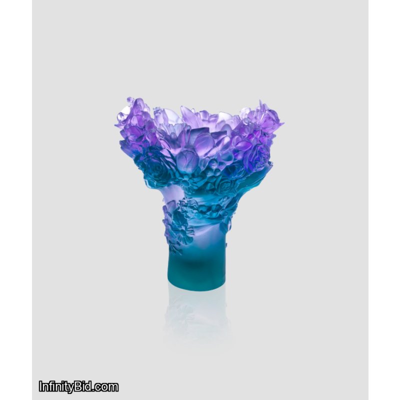 Daum Sweet Garden Medium Vase Violet & Turquoise Crystal Pâte de Verre 05719