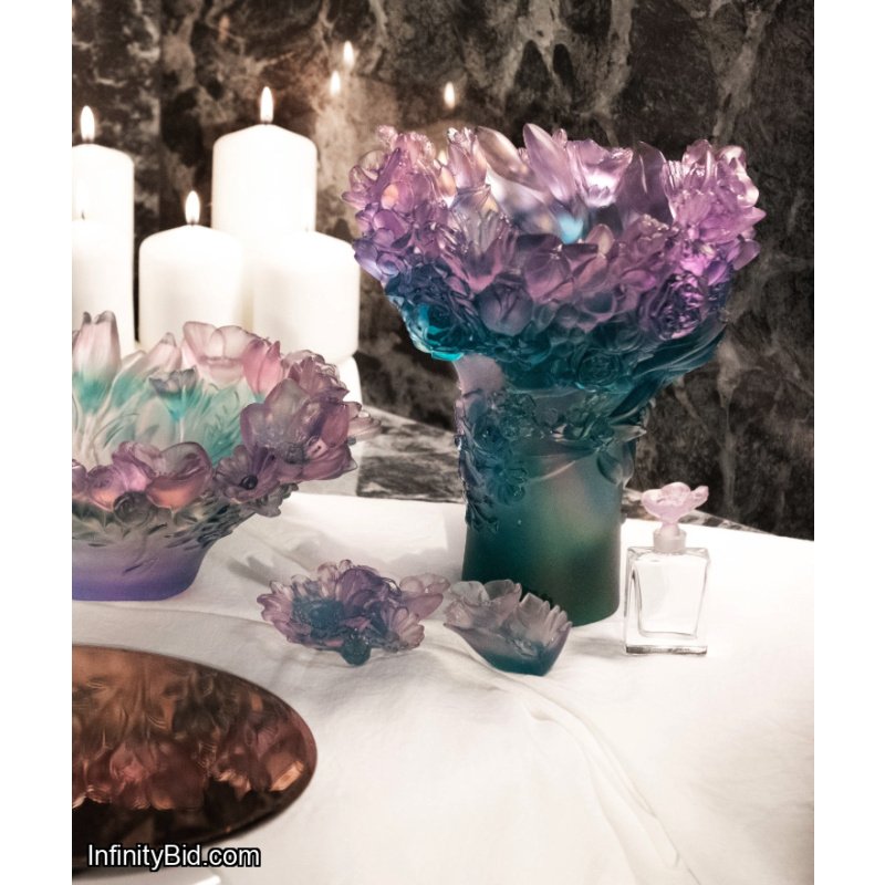 Daum Sweet Garden Medium Vase Violet & Turquoise Crystal Pâte de Verre 05719