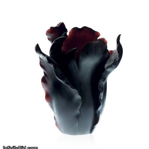 Daum France "Tulipe Large Vase" — Black Appaloosa Crystal Pâte de Verre