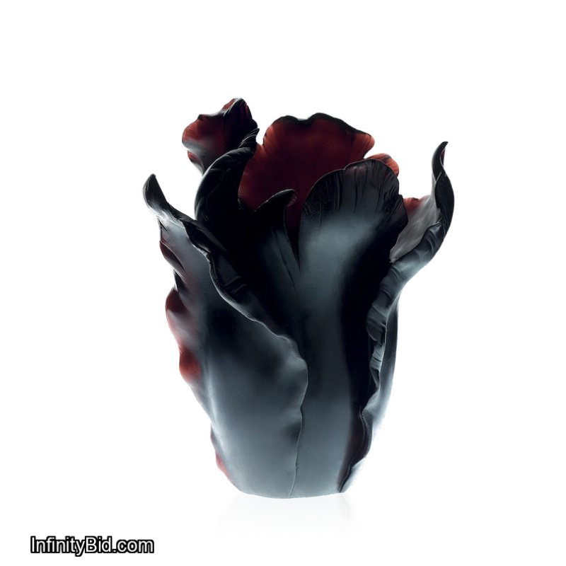 Daum France "Tulipe Large Vase" — Black Appaloosa Crystal Pâte de Verre