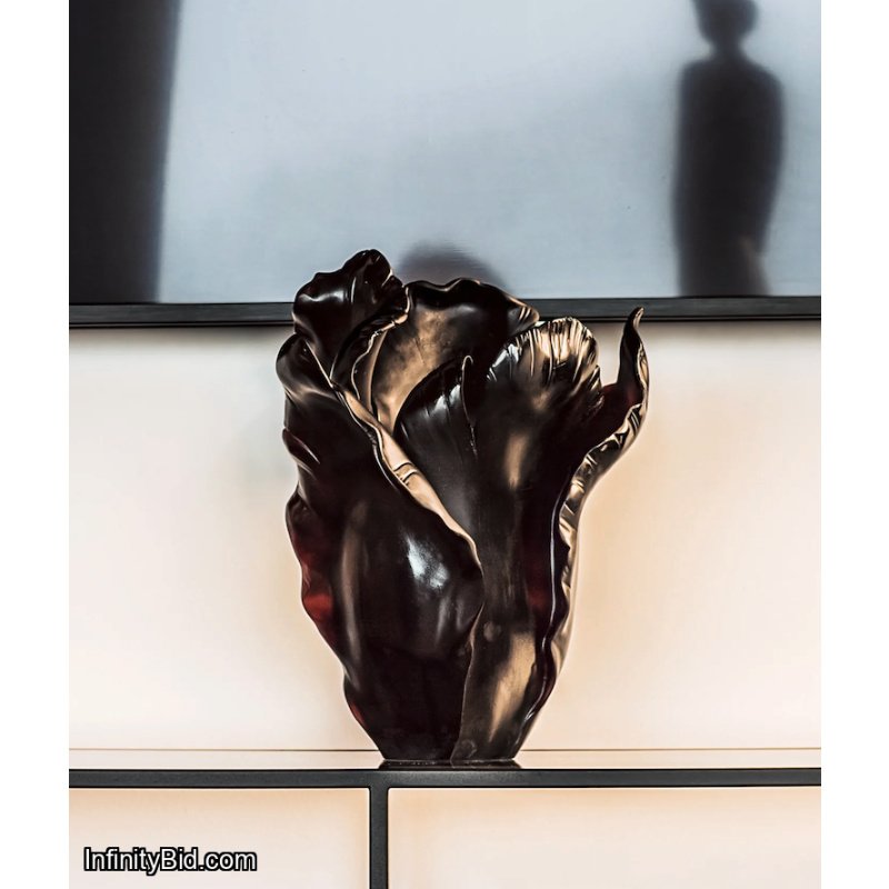 Daum France "Tulipe Large Vase" — Black Appaloosa Crystal Pâte de Verre