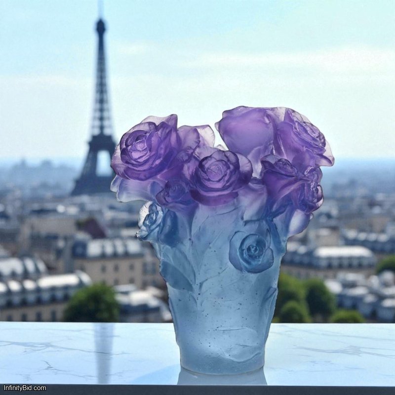 Daum Small Rose Passion Vase – Blue Crystal (Numbered Edition) SKU: 05287-3