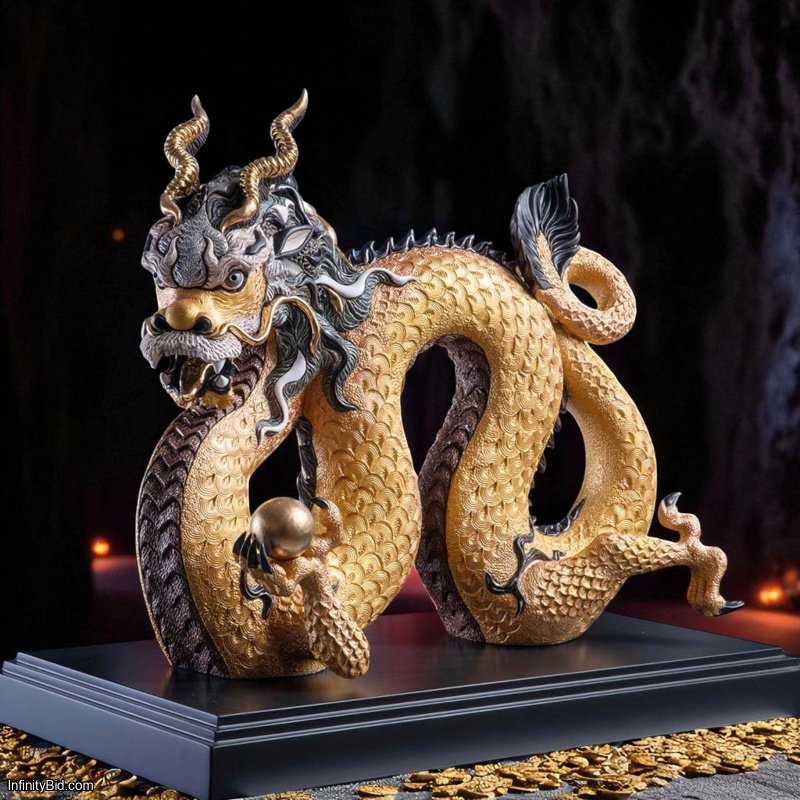 De Rosa King Chinese Dragon Sculpture: Limited Edition of 88 Handmade Luxury Art Figurine | SKU: 1401