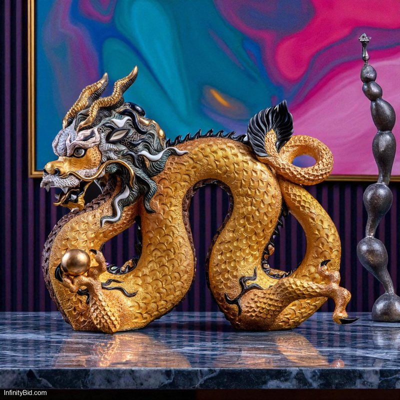 De Rosa King Chinese Dragon Sculpture: Limited Edition of 88 Handmade Luxury Art Figurine | SKU: 1401