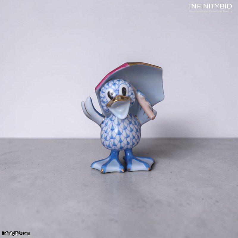 Herend Duck with Umbrella – Luxury Hand-Painted Porcelain – SKU: 05756000-VHBM