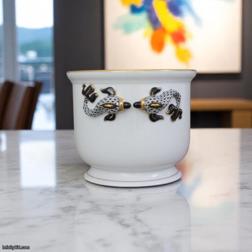 Herend Porcelain Flowerpot with Dolphin Handle – Item 07213018A-VHNMM | Handcrafted in Hungary | Brand New