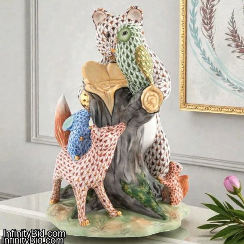 Herend "Forest Friends" Limited Edition Figurine | Bear, Rabbit, Fox, Squirrel & Owl | SKU: 16182000-VHS155