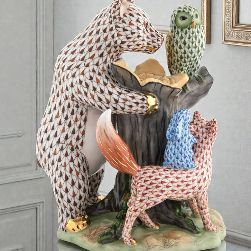 Herend Forest Friends Porcelain Figurine Bear Fox Rabbit Owl 16182000-VHS155