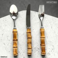 Ishela Bamboo and Silver Cutlery – Luxury 18-Piece Flatware Set for 6 People