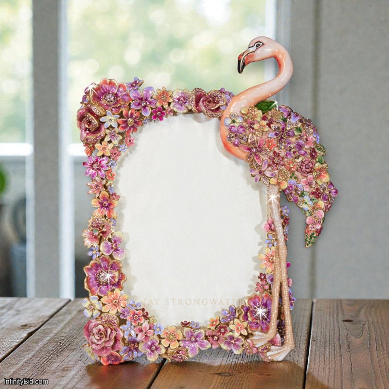 Jay Strongwater Agnes Floral Flamingo Frame (5" x 7") SKU: SPF5901-256