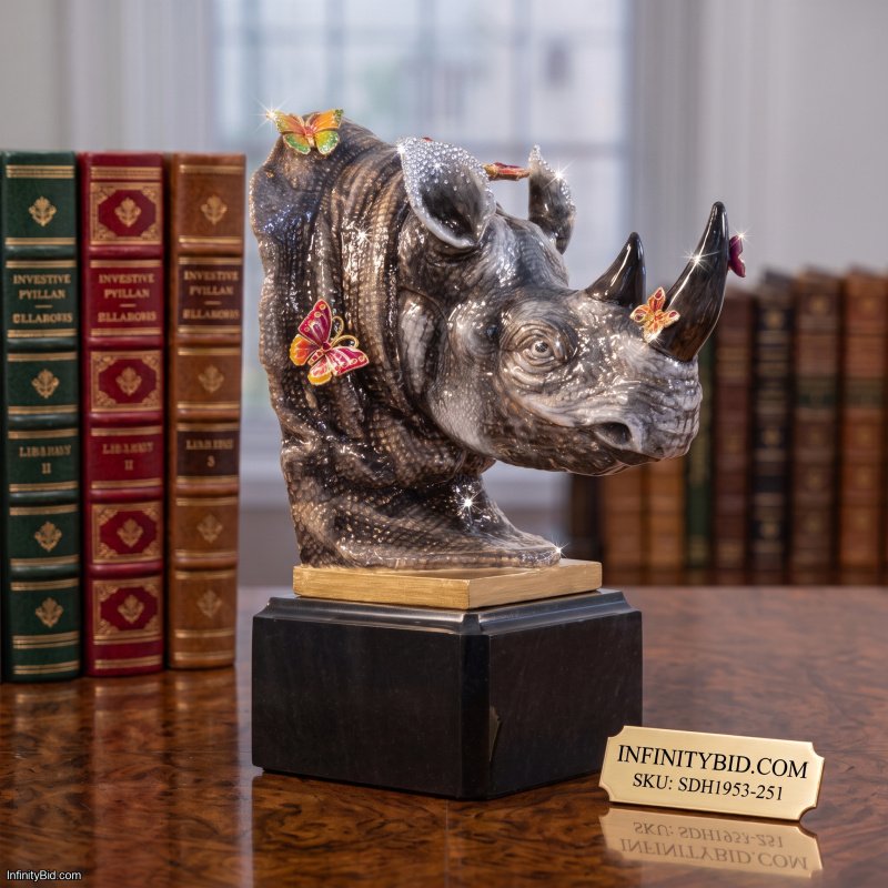 Jay Strongwater Rufus Rhino Bust With Butterflies Objet SDH1953-251