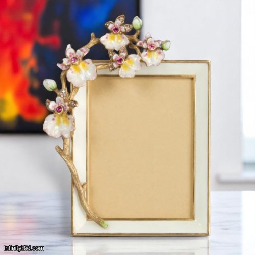 Jay Strongwater Kelsey Orchid Frame 3 x 4 inch Flora Collection | Handcrafted Luxury Picture Frame