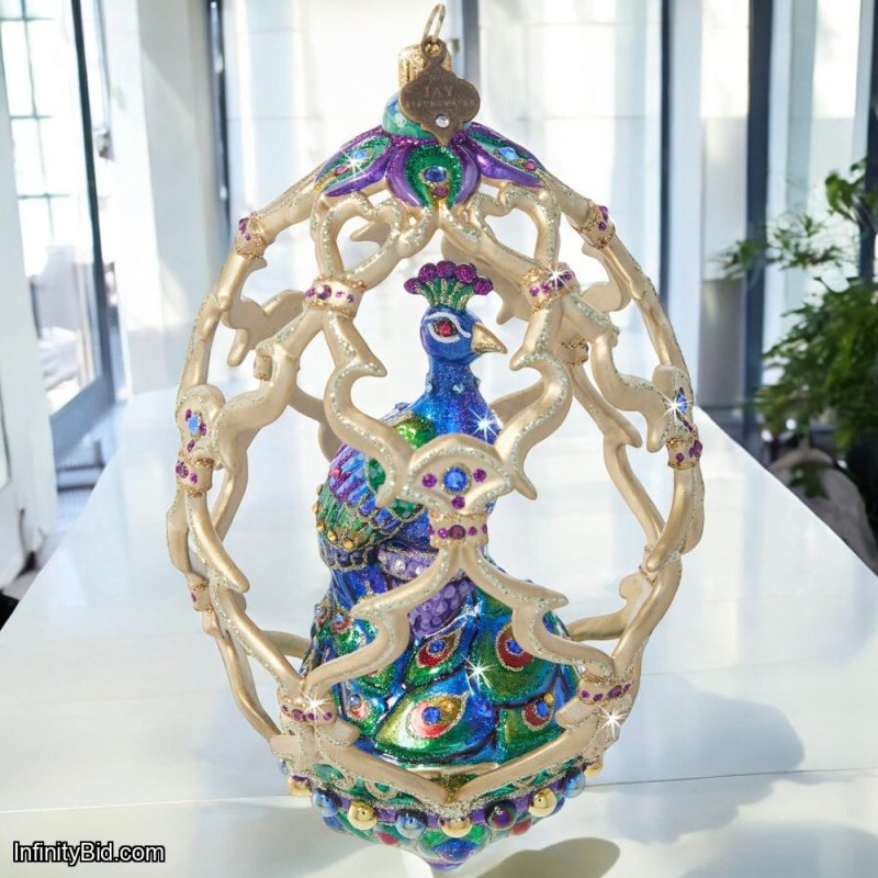 Jay Strongwater Peacock Egg Glass Ornament SKU: SDH20082-250