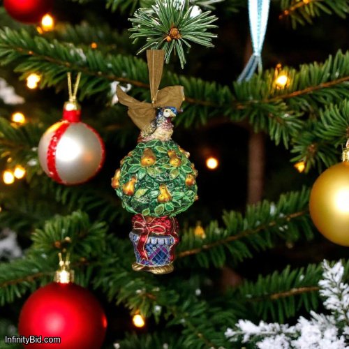 Jay Strongwater Partridge in a Pear Tree Glass Ornament – Swarovski® Crystals, Hand-Painted, Made in Poland SKU: SDH2220-250