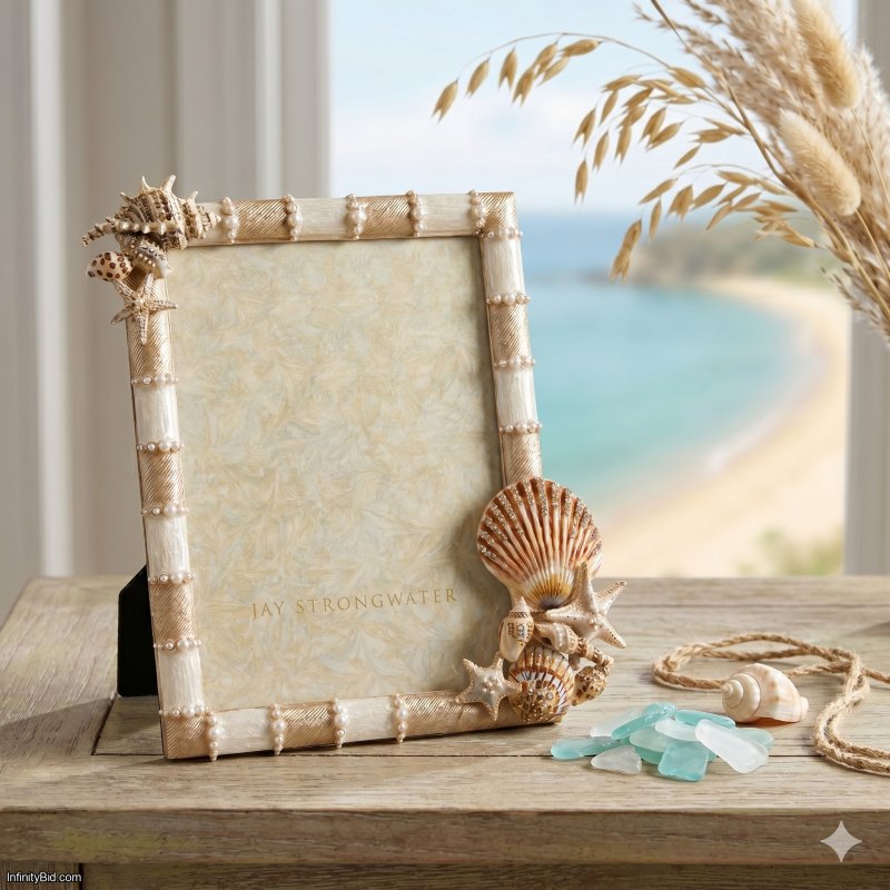 Jay Strongwater Dune Seashell 5x7 Frame Gold Enamel Coastal Crustal SPF5931-230