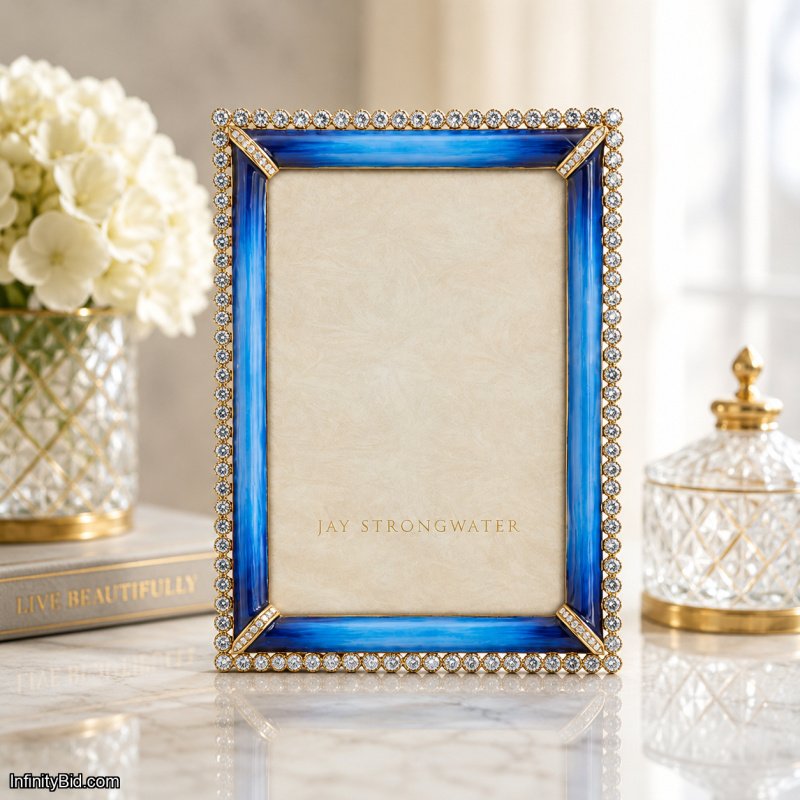 Jay Strongwater Lorraine Stone Edge 4x6 Frame Lapis Blue Crystal SPF5919-261