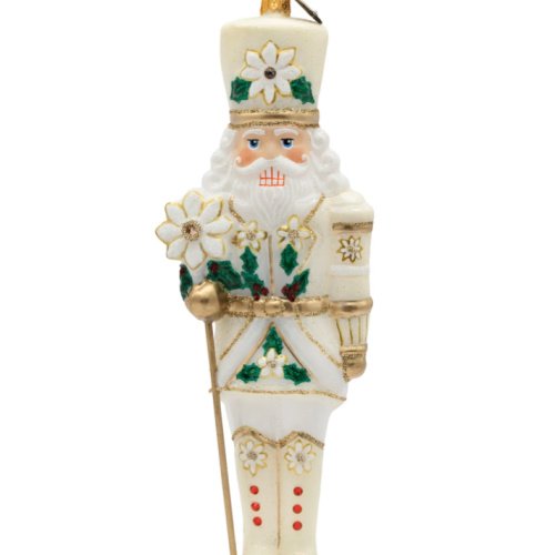 Jay Strongwater White and Gold Poinsettia Nutcracker Ornament SKU: SDH20113-219