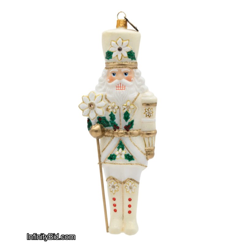 Jay Strongwater White and Gold Poinsettia Nutcracker Ornament SKU: SDH20113-219