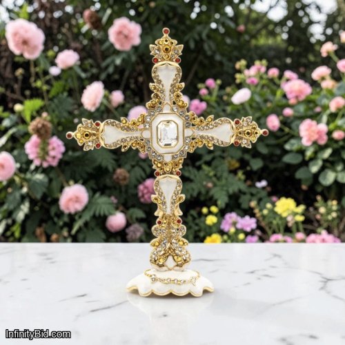 Jay Strongwater 2025 Francis Jeweled Cross Pearl White SKU: SDH1910-232