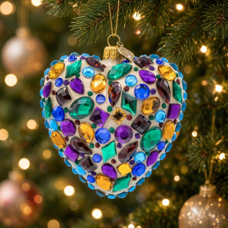 Jay Strongwater Bejeweled Heart Ornament – Hand-Set European Crystals, Mouth-Blown Polish Glass Luxury Holiday Collectible (SKU: SDH20119-208)
