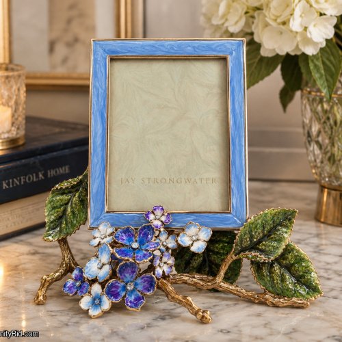 Jay Strongwater Colbie Hydrangea 3x4 Picture Frame Blue Enamel Crystal SPF5870-283
