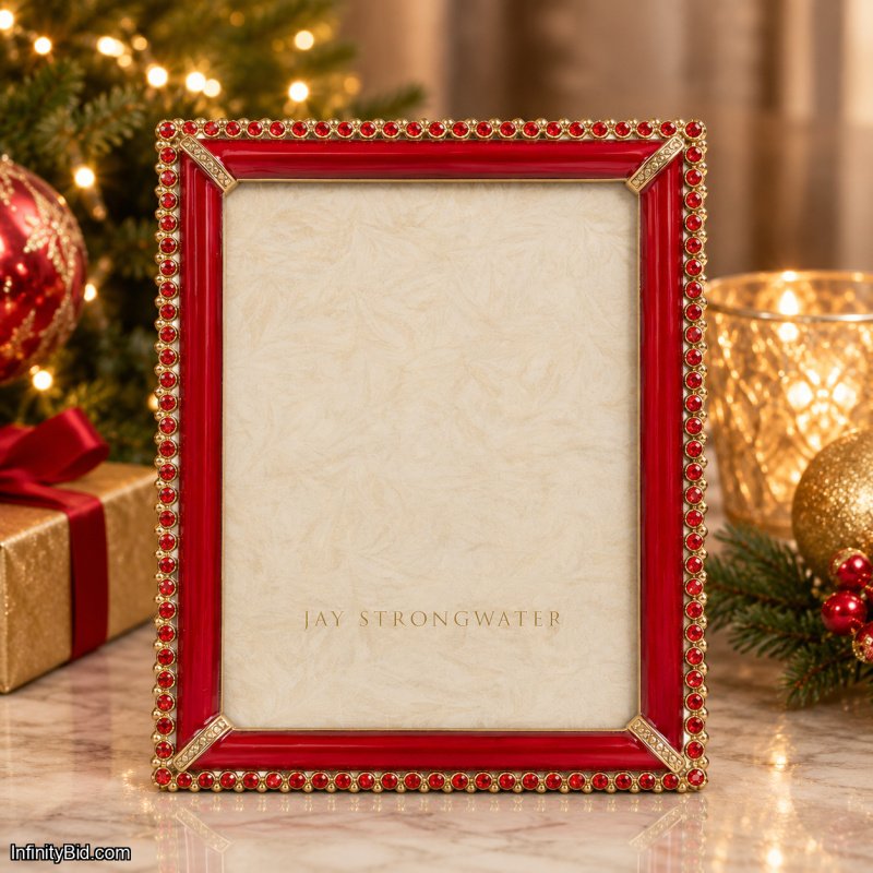 Jay Strongwater Lucas Stone Edge 5x7 Picture Frame Ruby Red Enamel SPF5810-272
