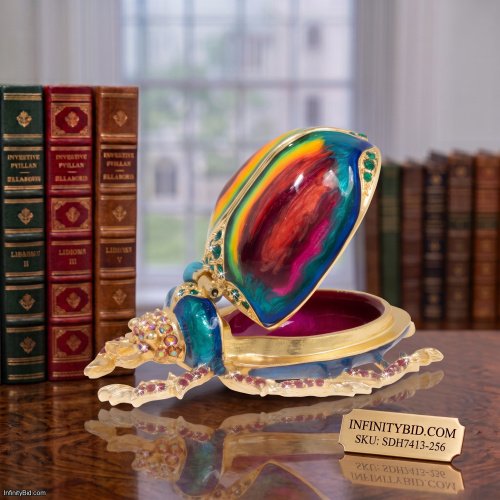 Jay Strongwater Pharaoh Beetle Scarab Box Enamel Gold Trinket SDH7413-256 New