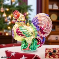 Jay Strongwater Lavish Rooster Ornament Hand-Blown Glass in Violet, Rose Gold & Jade with European Crystals  SKU: SDH20130-256-D
