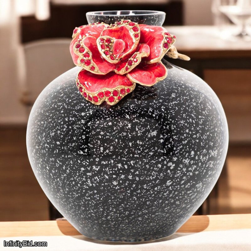 Jay Strongwater Ayla Small Night Bloom Rose Vase – Hand-Enameled Luxury Home Décor SKU: SDH6658-250