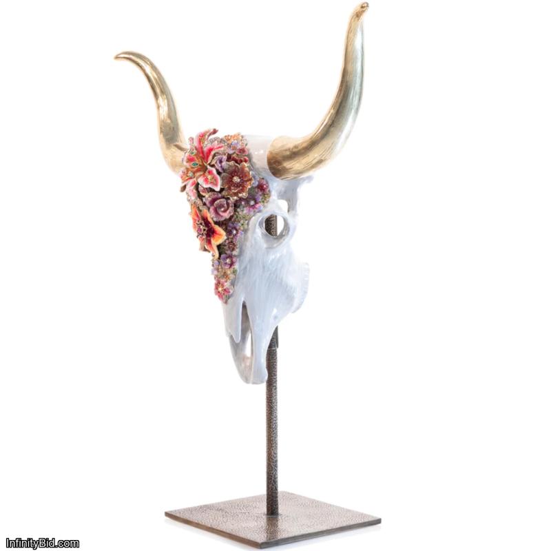 Kayden Cow Skull With Flowers Objet JAY STRONGWATER SKU: SDH1949-256