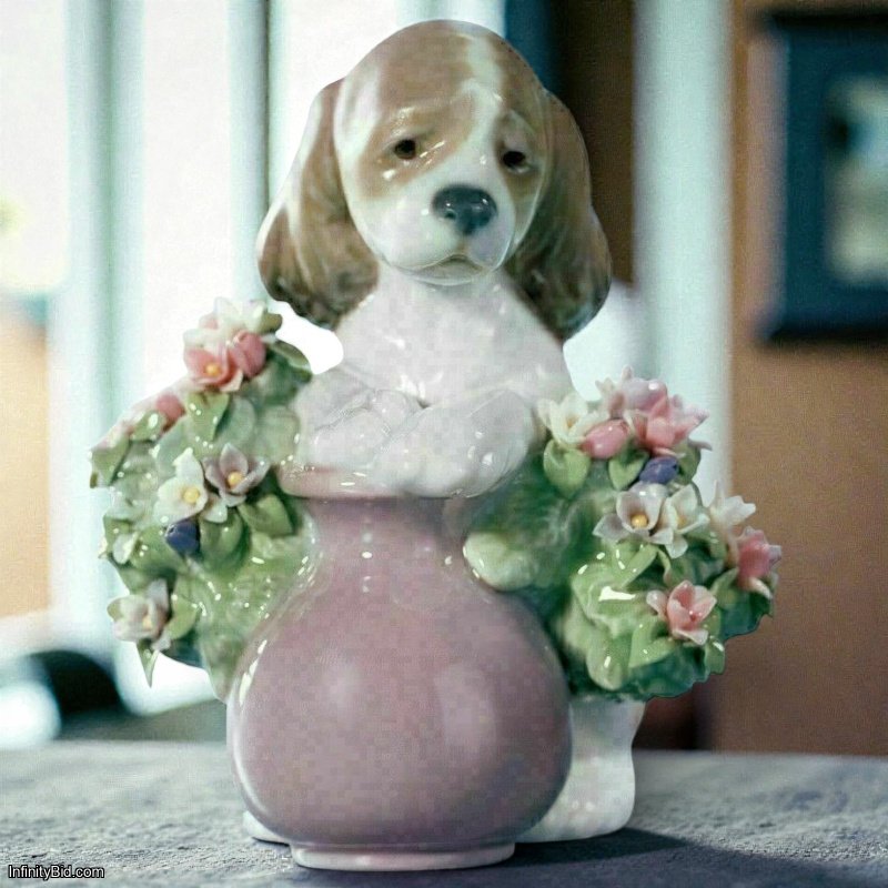 Lladró Take Me Home Dog Figurine – Porcelain Puppy with Flowers  SKU: 01006574