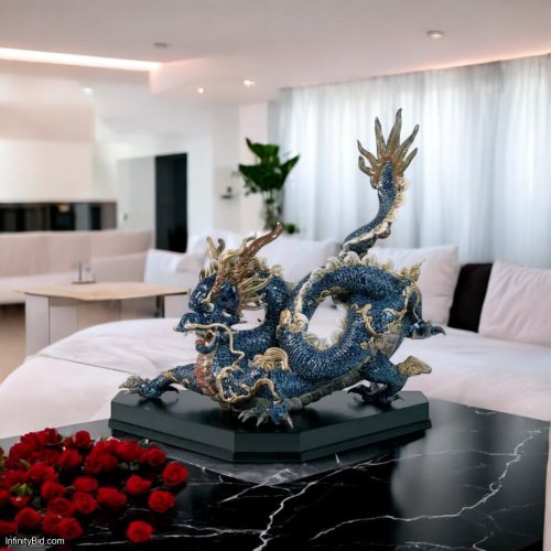 Lladró Great Dragon Sculpture – Blue Enamel | Limited Edition High Porcelain Masterpiece SKU: 01001935