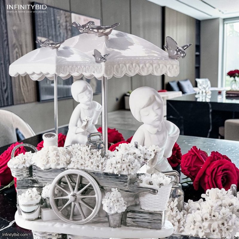 Lladro Retired Flowers of the Season (RE-Deco) – White and Silver Porcelain Figurine – SKU: 01007030