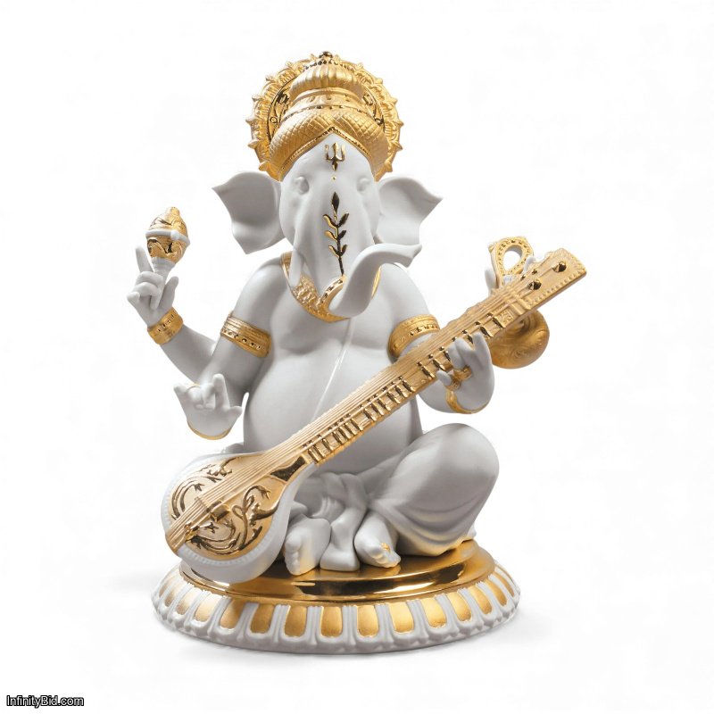 Lladro Veena Ganesha Figurine – Golden Lustre SKU: 01009276