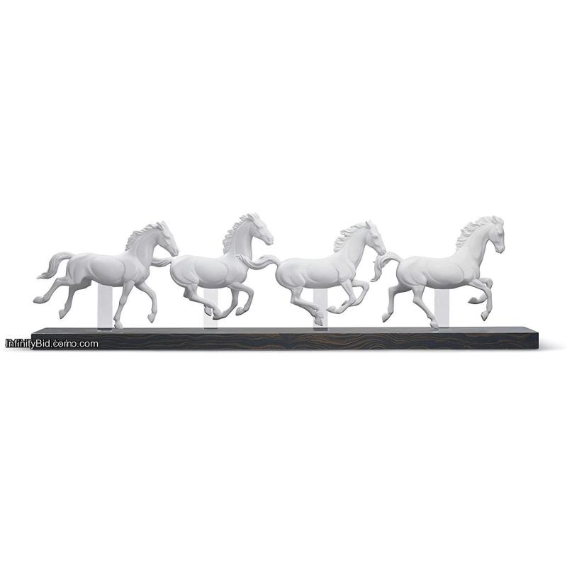 Lladro Galloping Herd Horses Figurine. White 01009086