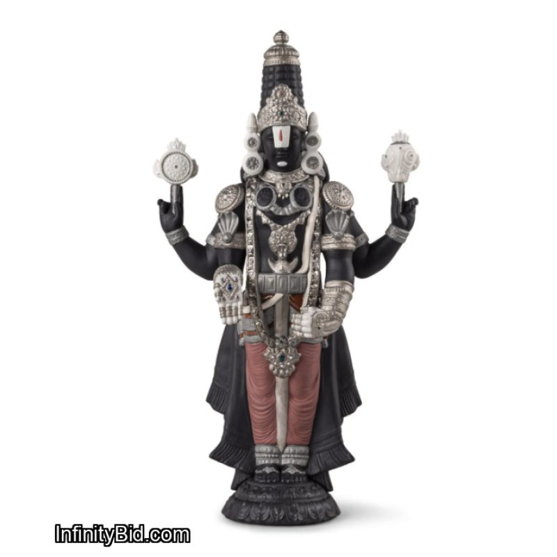 Lladró Lord Venkateswara Sculpture (Black & Silver Porcelain) | SKU: 01009811