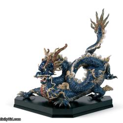 Lladro Great Dragon Sculpture. Blue enamel. Limited Edition 01001935