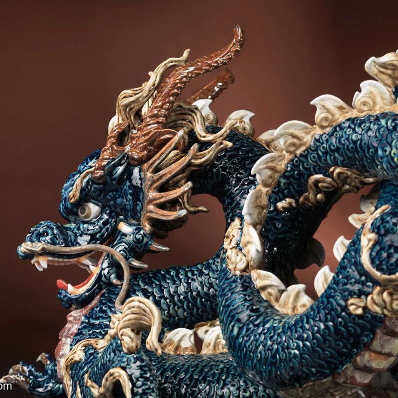 Lladro Great Dragon Sculpture. Blue enamel. Limited Edition 01001935