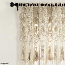 Macrame Tassel Cotton Window Curtain/Room Divider/Wedding Backdrop/Wall Decor, 84" L x 50" W, Neutral