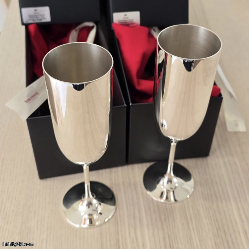 Robbe & Berking Dante Champagne Flutes Set of 2 Silverplated Barware 06201598