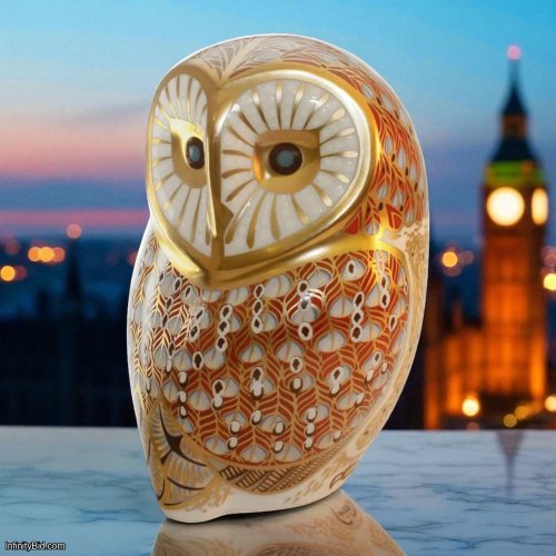 Royal Crown Derby Barn Owl – Fine Bone China Figurine with 22-Carat Gold | Made in England | PAPBOX09795