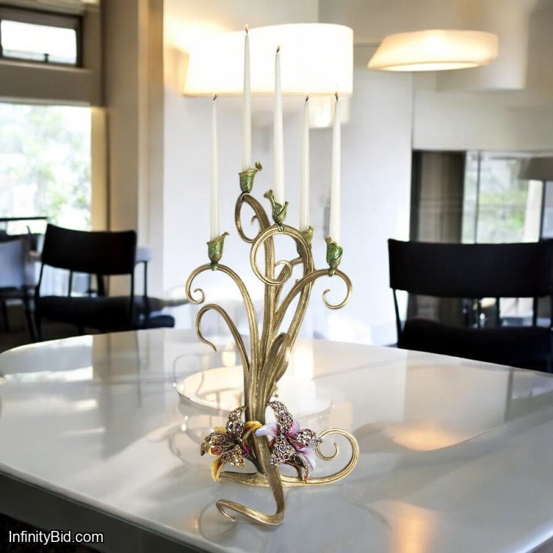 Jay Strongwater Aubree Orchid Candelabra – Hand-Enameled Brass with Swarovski® Crystals | SDH2424-456