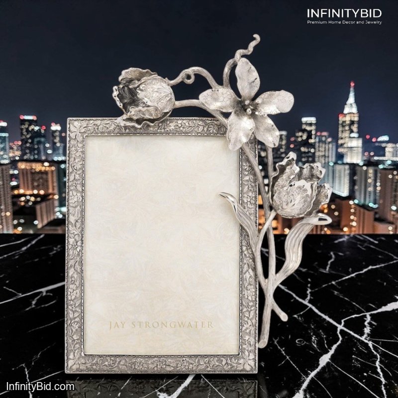 Jay Strongwater Irene Tulip 5x7 Frame – Silver Composition Collection SKU: SPF5816-696