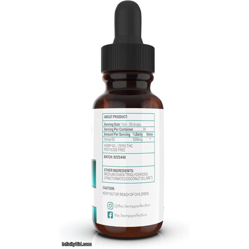 The CBD Perfection 500mg Organic Hemp Oil Infused with Coconut Oil, Omega-3, Omega-6, and Omega-9 Fatty Acids, Vitamin E, Premium Pain, Stress, Joint, Sleep Support