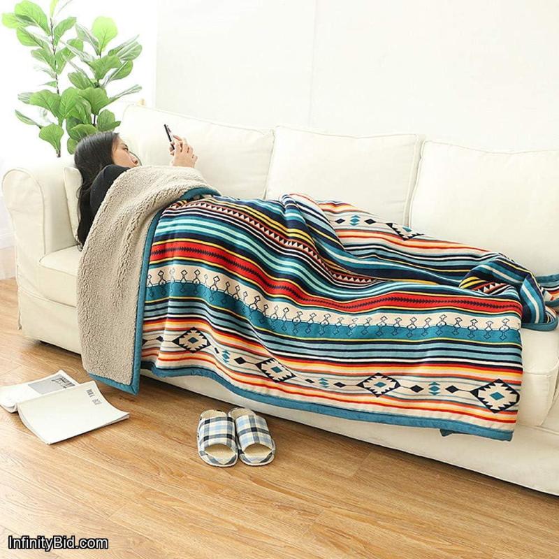 UKELER Bohemian Sherpa Throw 80 x 60 Soft Plush Flannel Boho Throw Blankets for Bed/Couch/Sofa/Office/Camping