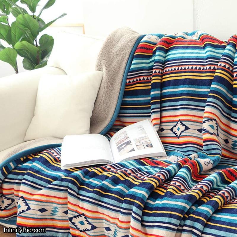 UKELER Bohemian Sherpa Throw 80 x 60 Soft Plush Flannel Boho Throw Blankets for Bed/Couch/Sofa/Office/Camping
