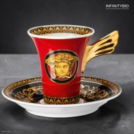 Set of 4: Versace Medusa Red Espresso Cups and Saucers – Luxury Ikarus Collection – SKU: 19300-409605-14720-SET4