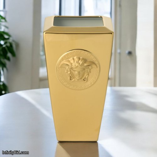 Versace Medusa Gold Square Vase by Rosenthal – Iconic Porcelain Luxury Decor 14299-403609-26024