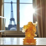 Daum Standing Buddha in Amber Crystal – Ref. 03299 – Brand New