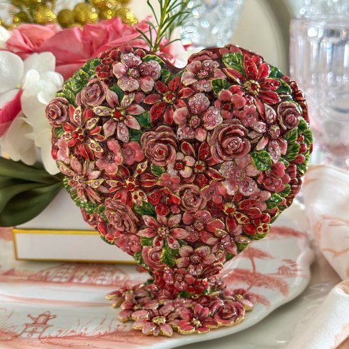 Jay Strongwater Chloe Floral Heart Figurine | Hand-Painted Enamel & 642 European Crystals SKU: SDH2590-256